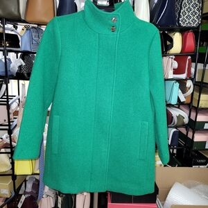 J.Crew Factory Petite City Coat With Button Neck In Deep Emerald Green Size 12P